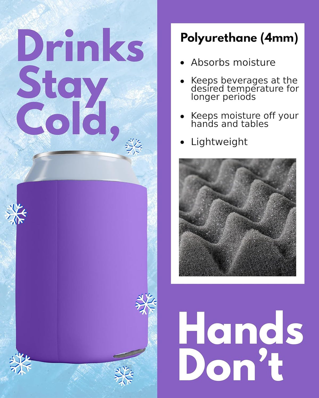 100 Pack Orchid Blank Can Cooler Sleeves, Customizable Bulk Insulated Foam for Beer, Collapsible Plain Drink Holder, Cold Soda Insulator, 12Oz Regular, 16Oz Tall Cans