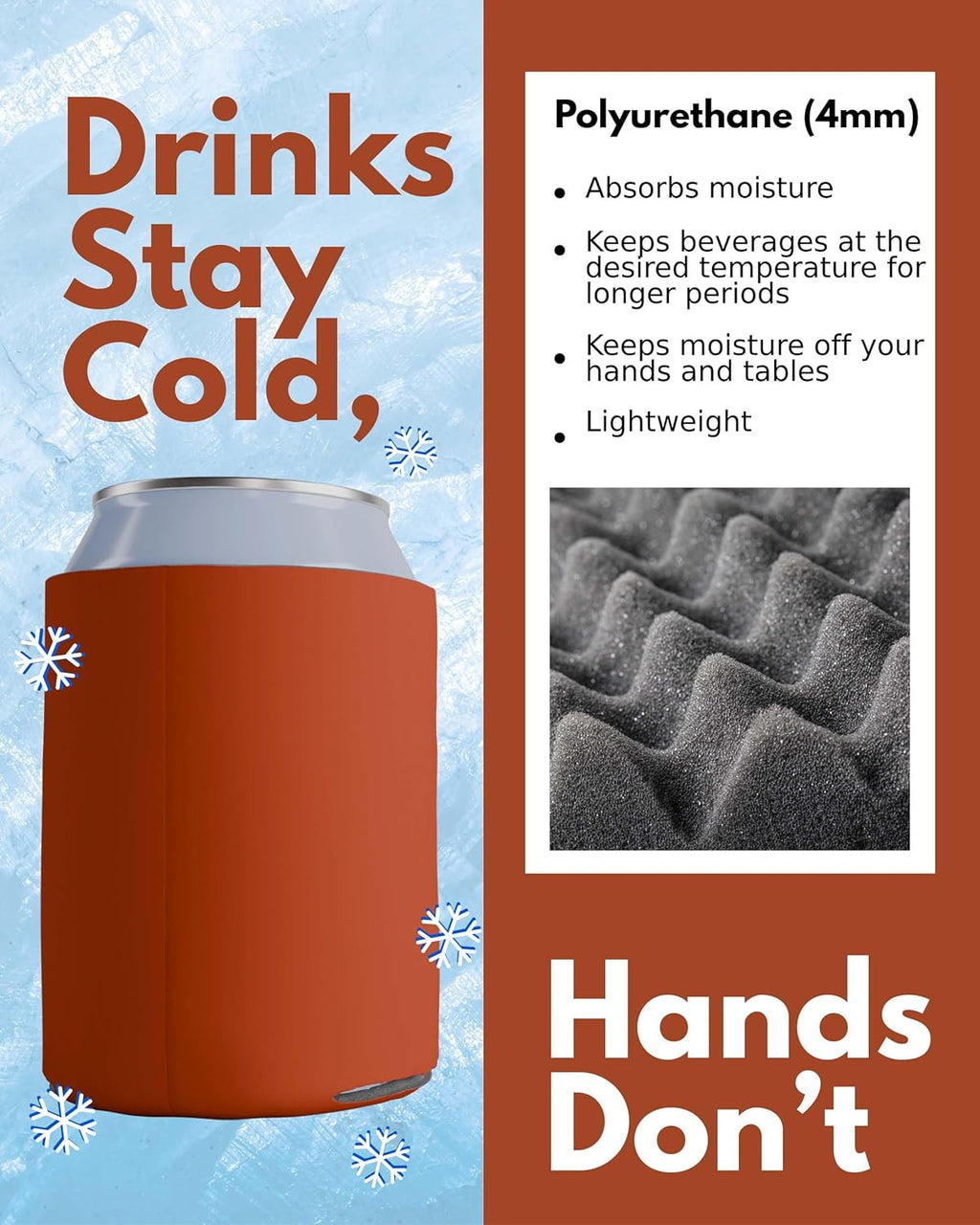 25 Pack Texas Orange Blank Can Cooler Sleeves, Customizable Bulk Insulated Foam for Beer, Collapsible Plain Drink Holder, Cold Soda Insulator, 12Oz Regular, 16Oz Tall Cans
