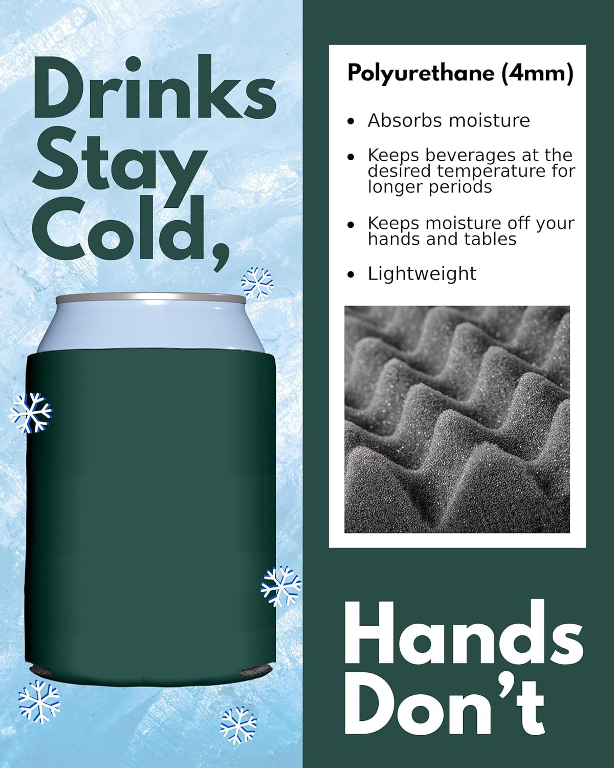 100 Pack Hunter Green Blank Can Cooler Sleeves, Customizable Bulk Insulated Foam for Beer, Collapsible Plain Drink Holder, Cold Soda Insulator, 12Oz Regular, 16Oz Tall Cans