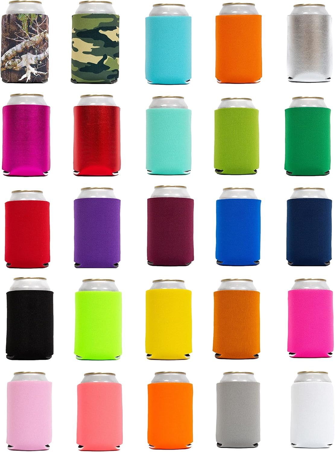 Beer Can Cooler Sleeves (25) Foam 12 Oz Coolies for Personalized Sublimation HTV, Vinyl, DIY Customizable for Parties, Events, Bulk - Blank, Ready for Printing(25 Colors Mix)