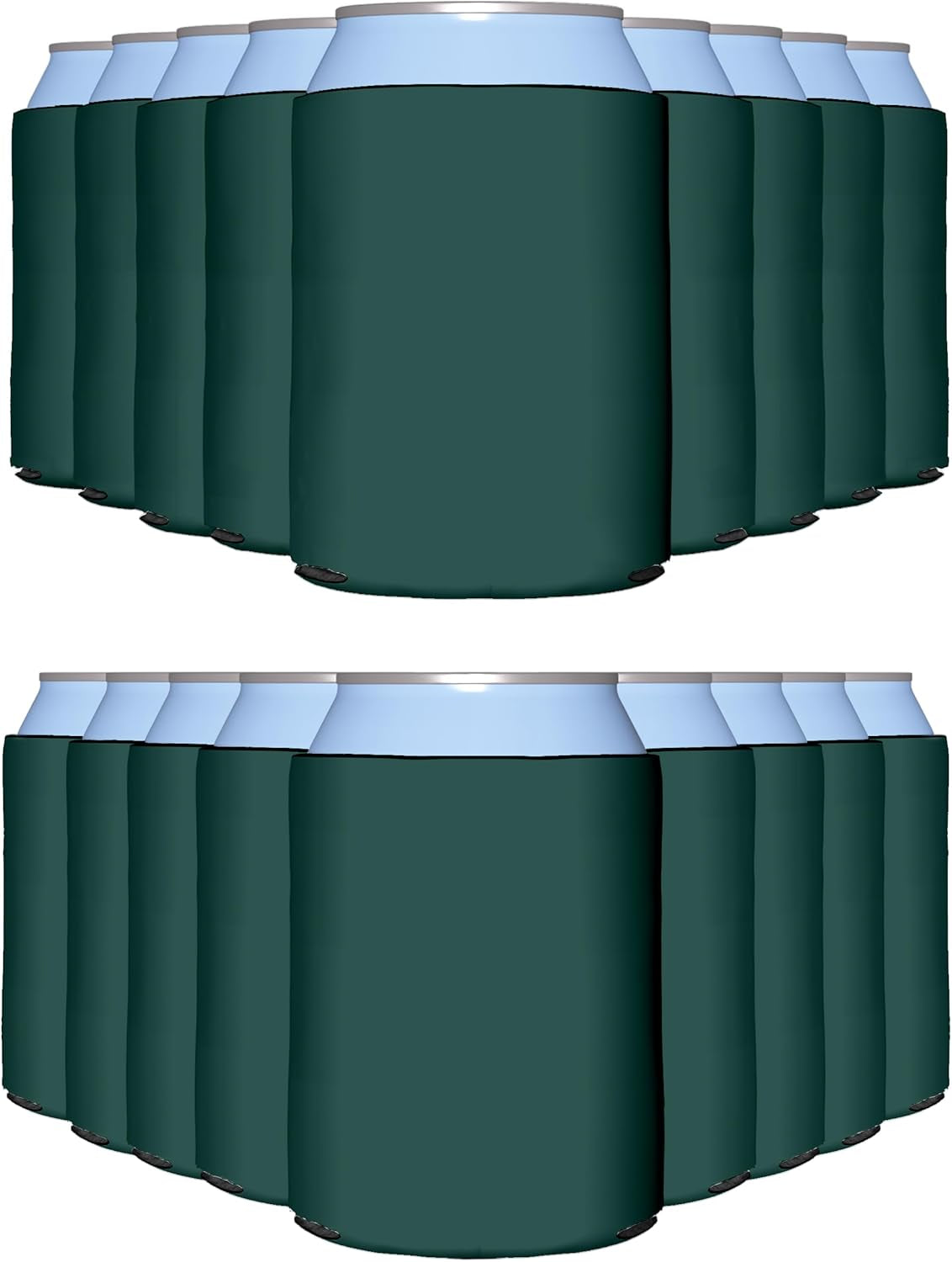 100 Pack Hunter Green Blank Can Cooler Sleeves, Customizable Bulk Insulated Foam for Beer, Collapsible Plain Drink Holder, Cold Soda Insulator, 12Oz Regular, 16Oz Tall Cans