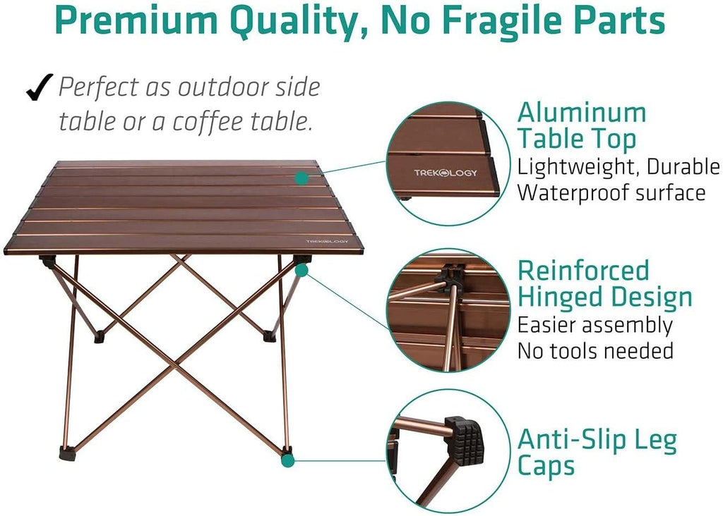 Camping/Beach Table with Aluminum Table Top – Portable Folding Table in a Bag for Beach, Picnic, Camp, Patio, Fishing, RV, Indoor (Brown, Large (27''X18''X16''))