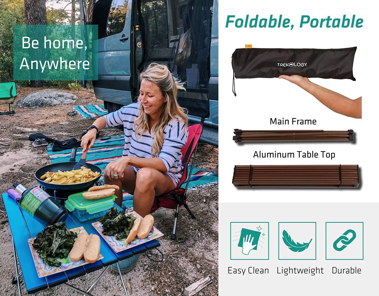 Camping/Beach Table with Aluminum Table Top – Portable Folding Table in a Bag for Beach, Picnic, Camp, Patio, Fishing, RV, Indoor (Brown, Large (27''X18''X16''))