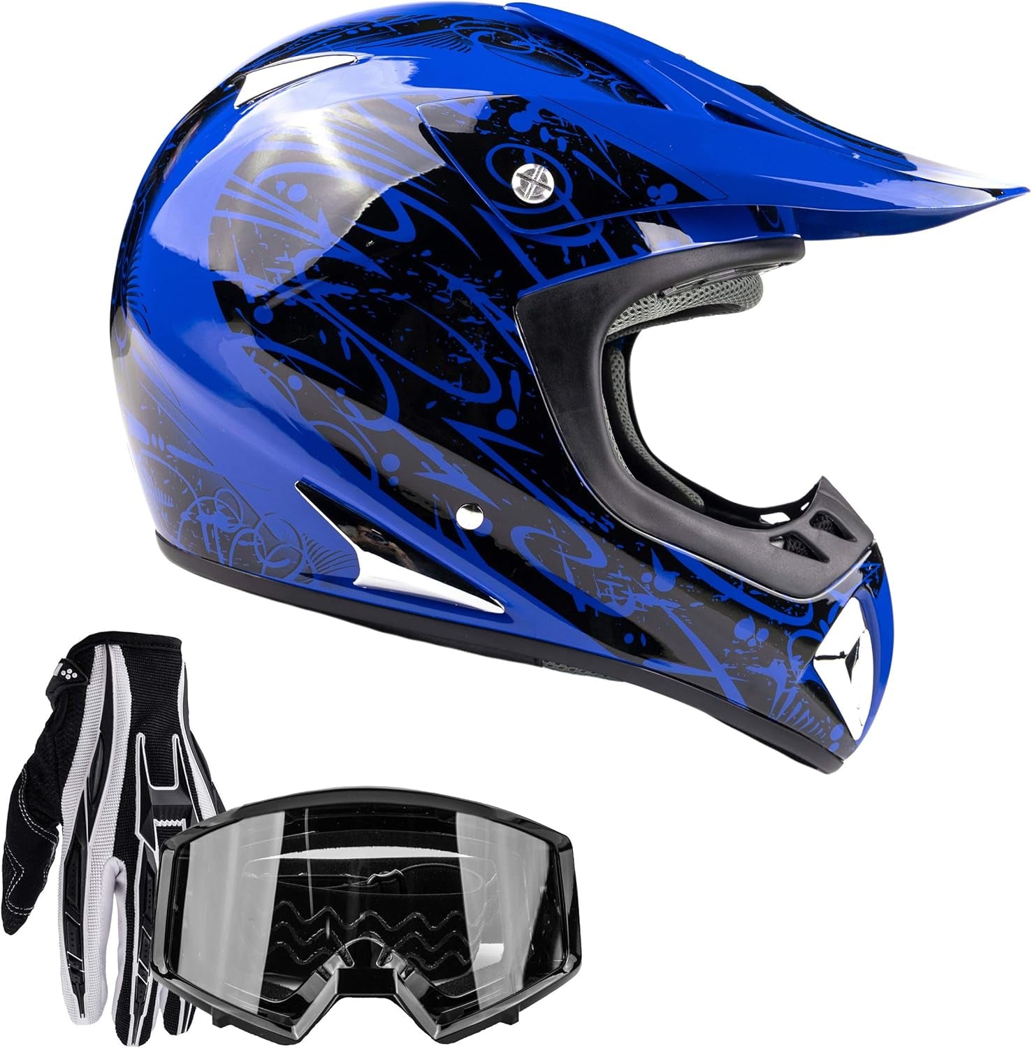 Typhoon ATV Motorcycle Helmet with Goggles & Gloves - DOT Certified Off-Road Racing Protection Gear Set for Adults/Teens - Durable MX Combo Pack