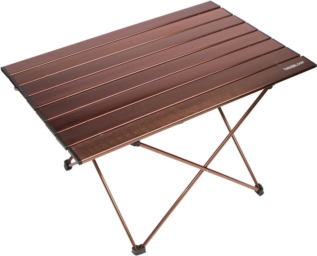 Camping/Beach Table with Aluminum Table Top – Portable Folding Table in a Bag for Beach, Picnic, Camp, Patio, Fishing, RV, Indoor (Brown, Large (27''X18''X16''))