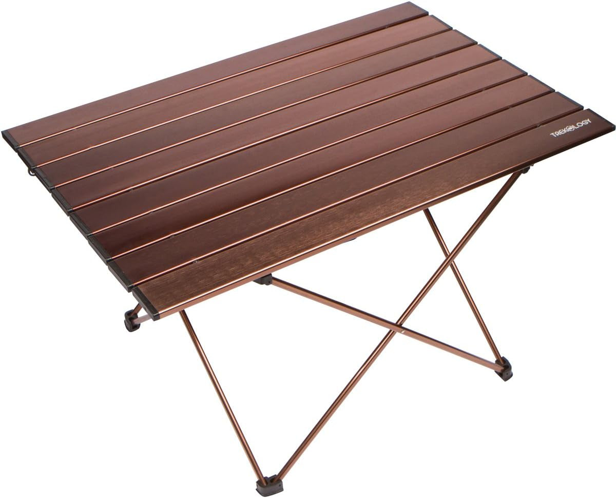 Camping/Beach Table with Aluminum Table Top – Portable Folding Table in a Bag for Beach, Picnic, Camp, Patio, Fishing, RV, Indoor (Brown, Large (27''X18''X16''))