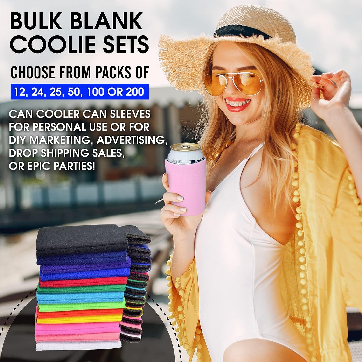 Beer Can Cooler Sleeves (25) Foam 12 Oz Coolies for Personalized Sublimation HTV, Vinyl, DIY Customizable for Parties, Events, Bulk - Blank, Ready for Printing(25 Colors Mix)