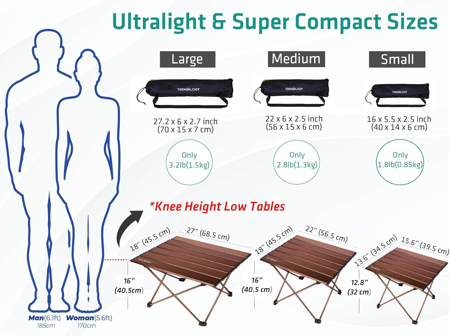 Camping/Beach Table with Aluminum Table Top – Portable Folding Table in a Bag for Beach, Picnic, Camp, Patio, Fishing, RV, Indoor (Brown, Large (27''X18''X16''))